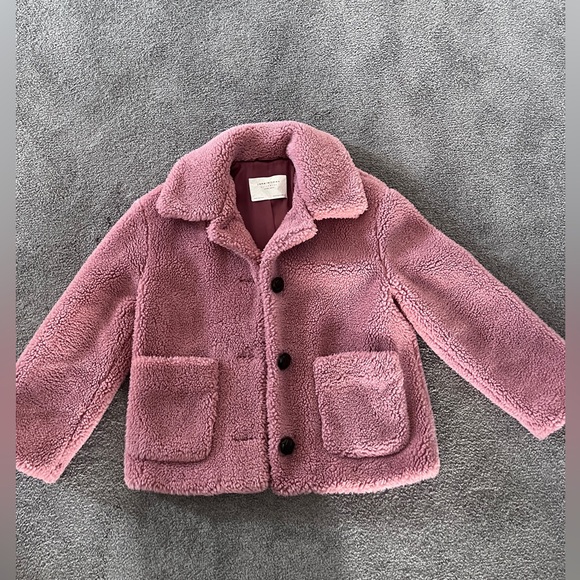 Zara Short Pink Teddy Jacket Coat - Picture 3 of 5